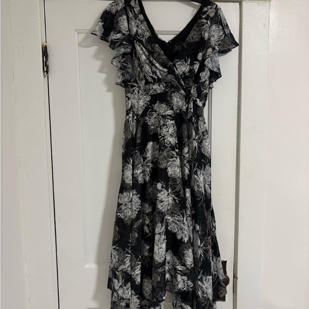 NWOT Night Way Collections Black and White Floral High Low Dress